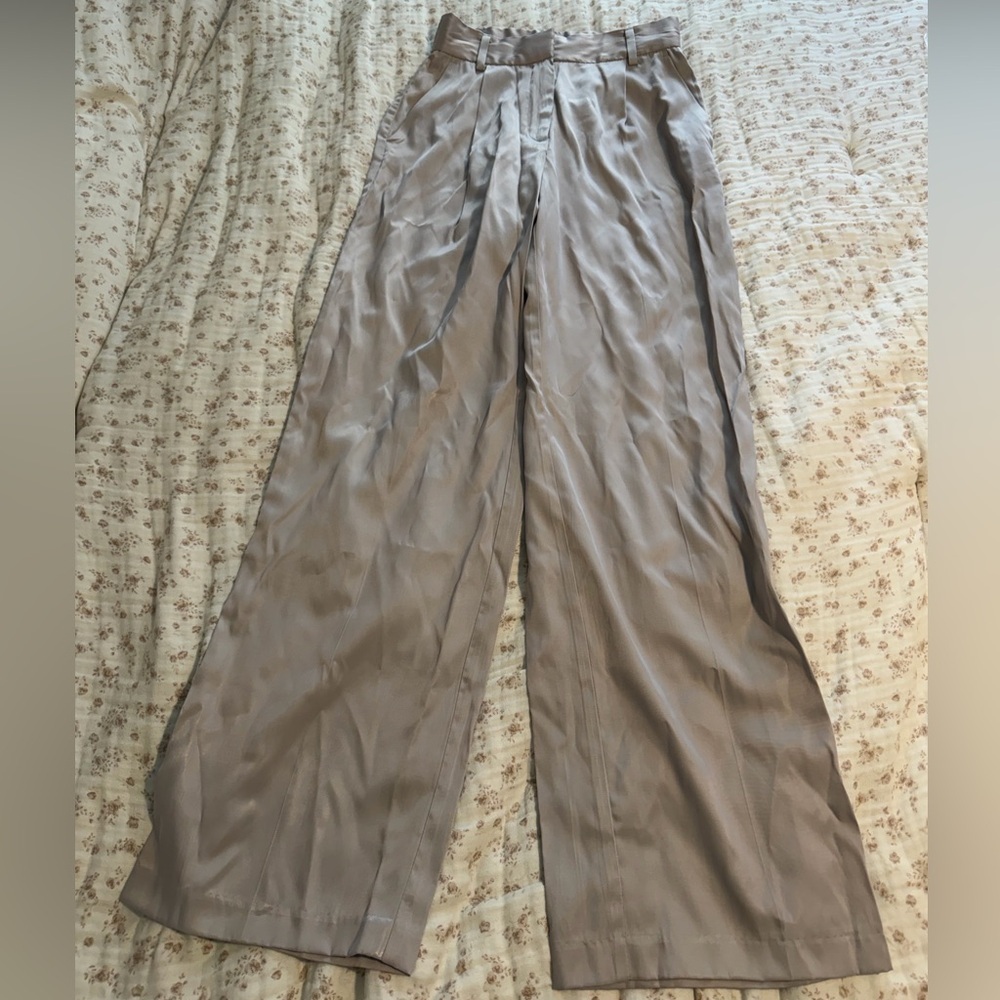 High-Waist Wide Leg Satin Pants in Taupe